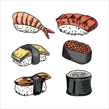 Vector collection of Sushi on white background.のイラスト素材