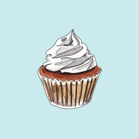 vector cupcake muffins on pastel background.のイラスト素材