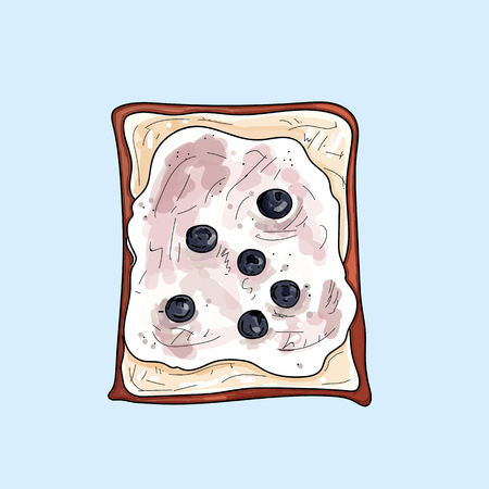 cute illustration of simple toast breakfast on pastel background.のイラスト素材