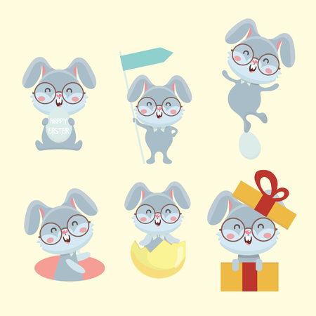 Set of cute cartoon rabbit.のイラスト素材