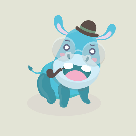 Cute funny hippo on pastel background.のイラスト素材