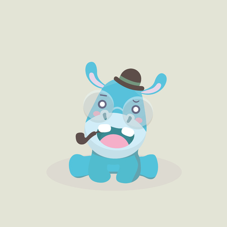 Cute funny hippo on pastel background.のイラスト素材