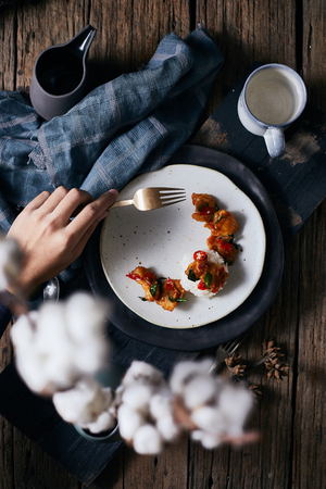 Stir fried chilli fish with rice.の写真素材