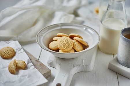 Butter cookies on the wooden table.の写真素材