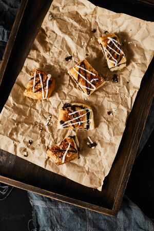Chocolate cream danish on background. 
の写真素材