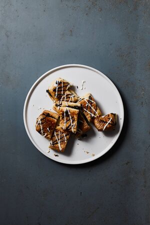 Chocolate cream danish on background.の写真素材