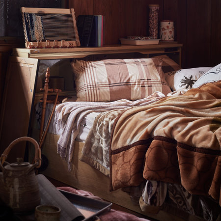 Pillow and blanket on bed, Decoration interior of bedroom, Selective Focus
