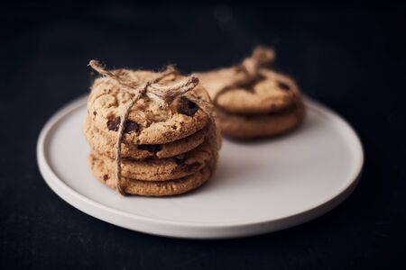 Chocolate chip cookies, Sweet biscuits, Concept for a tasty snackの写真素材
