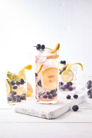 Summer fresh blueberry lemonade cocktails.の写真素材
