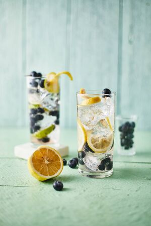Summer fresh blueberry lemonade cocktails.の写真素材