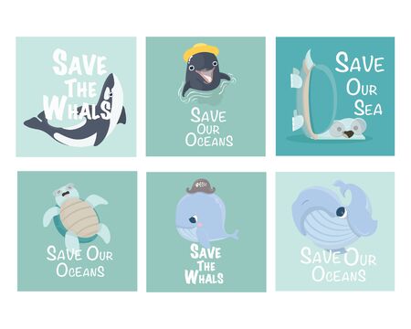 Save our Oceans. Set of Vector Ecology card.のイラスト素材
