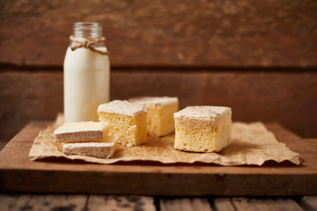 Closeup Milk cake delicious on the table.