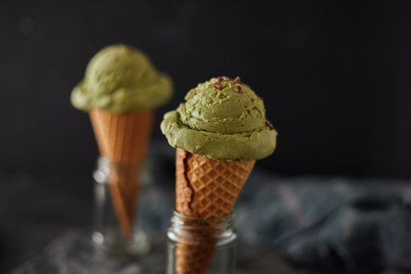 Homemade Green tea matcha ice cream. 