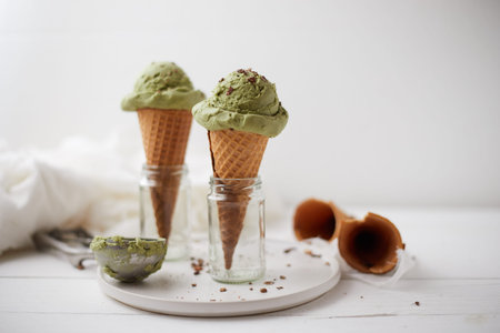 Homemade Green tea matcha ice cream. 