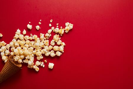 popcorn on pastel background.の写真素材