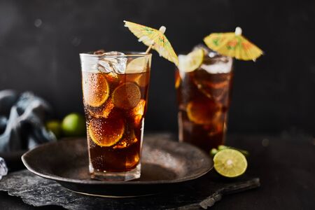 Glasses of iced tea with lemon slices.の写真素材