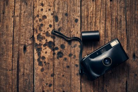 Old retro film camera on background.の写真素材
