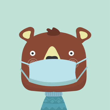 vector covid-19 virus face mask cartoon animal illustration.のイラスト素材