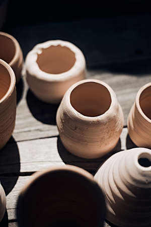 workshop production of ceramic tableware finished productsの写真素材