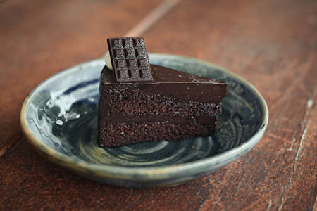 homemade chocolate cake on tableの写真素材