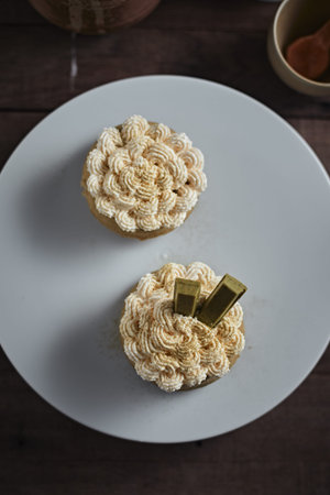 Close up Matcha green tea sponge cake.