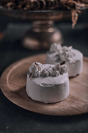 Milk cake delicious on dark background.の写真素材