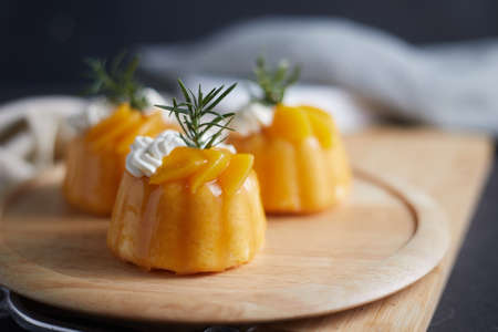 Delicious Homemade cream cake with peaches.の写真素材