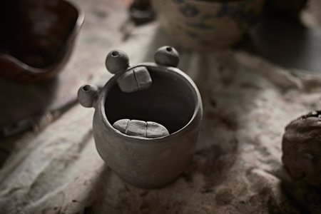 Clay pottery ceramic Products dry on plateの写真素材