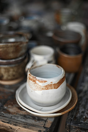 ceramic coffee cup  on blur background