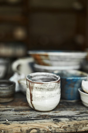 ceramic coffee cup  on blur background
