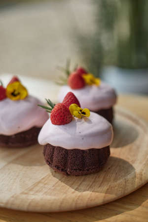 delicious homemade chocolate cake with strawberries cream.の写真素材