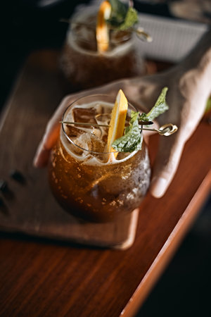 Espresso tonic - refreshment summer drink with soda.の写真素材