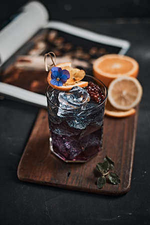 Homemade blueberry italian soda drink in glass.の写真素材