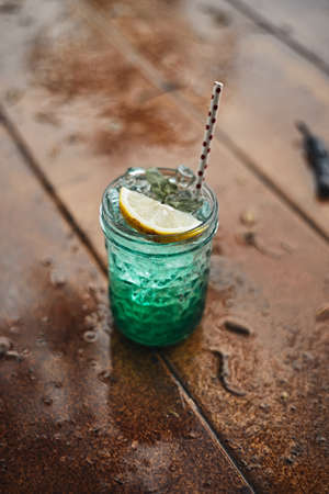 Apple italian Soda with mint leafの写真素材