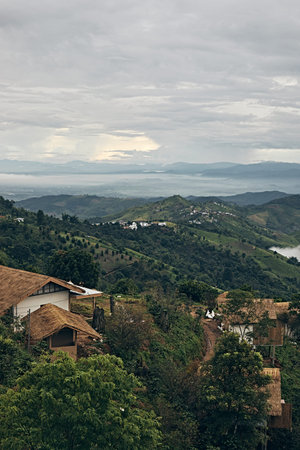 Beautiful mountain landscape of Doi Chang hill in Chiang Rai province, Thailandの写真素材