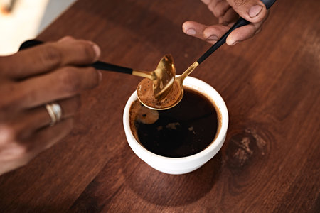 Barista preparing to test and inspecting the quality of coffee,selective focusの写真素材