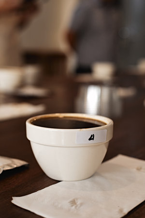 Barista preparing to test and inspecting the quality of coffee,selective focusの写真素材