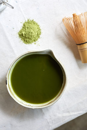 Japanese Matcha in Bowl with Matcha whisk