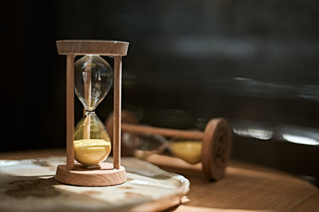 Close up Hourglass, business time management concept, selective focus