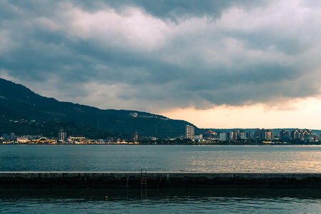 The beautiful sunset in Tamsui, Taiwanの写真素材