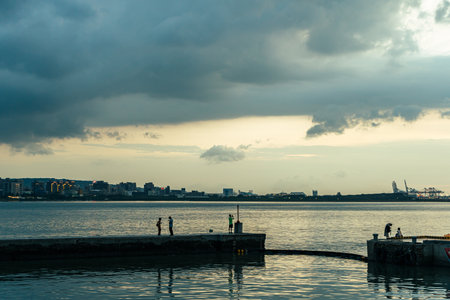 The beautiful sunset in Tamsui, Taiwanの写真素材