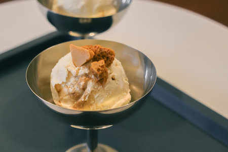 Homemade caramel Ice Cream with ToppingÂ ,selective focusの写真素材
