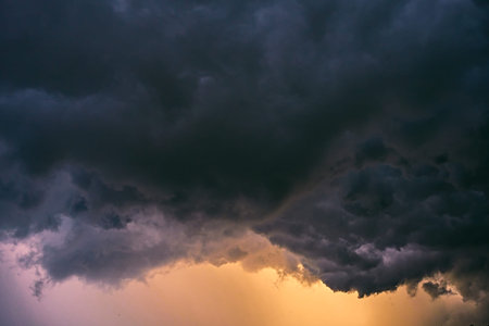 Dramatic rainy sky and dark clouds.