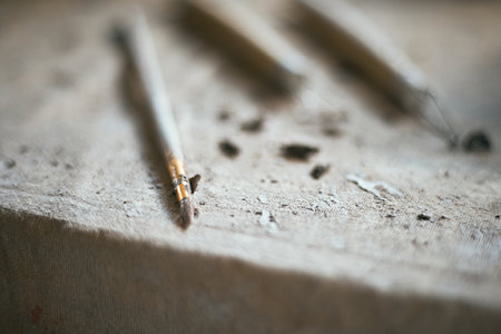 Tools for forming clay on  rustic background.の写真素材