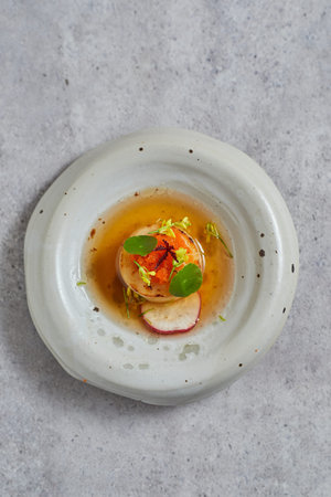 Beautiful and tasty food on a plate, exquisite dish, creative restaurant meal concept