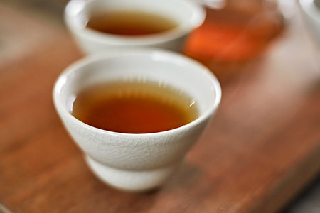 Hot cup of tea in the morning lightÂ ,selective focusÂ の写真素材