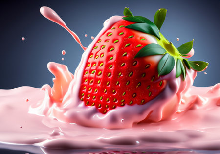 strawberry splashing into cream milkの素材