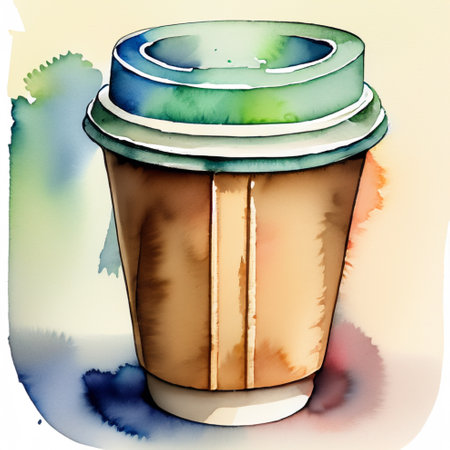 Paper cup for hot drinks ,water color , illustrationの素材