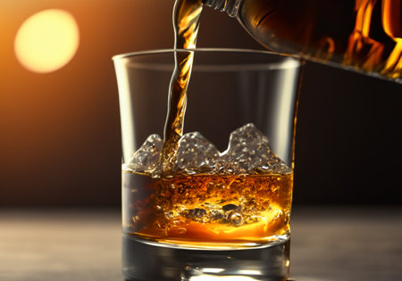 Close up whiskey pouring into glassの素材