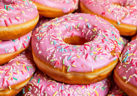 Homemade Round Glazed Donuts on tableの素材